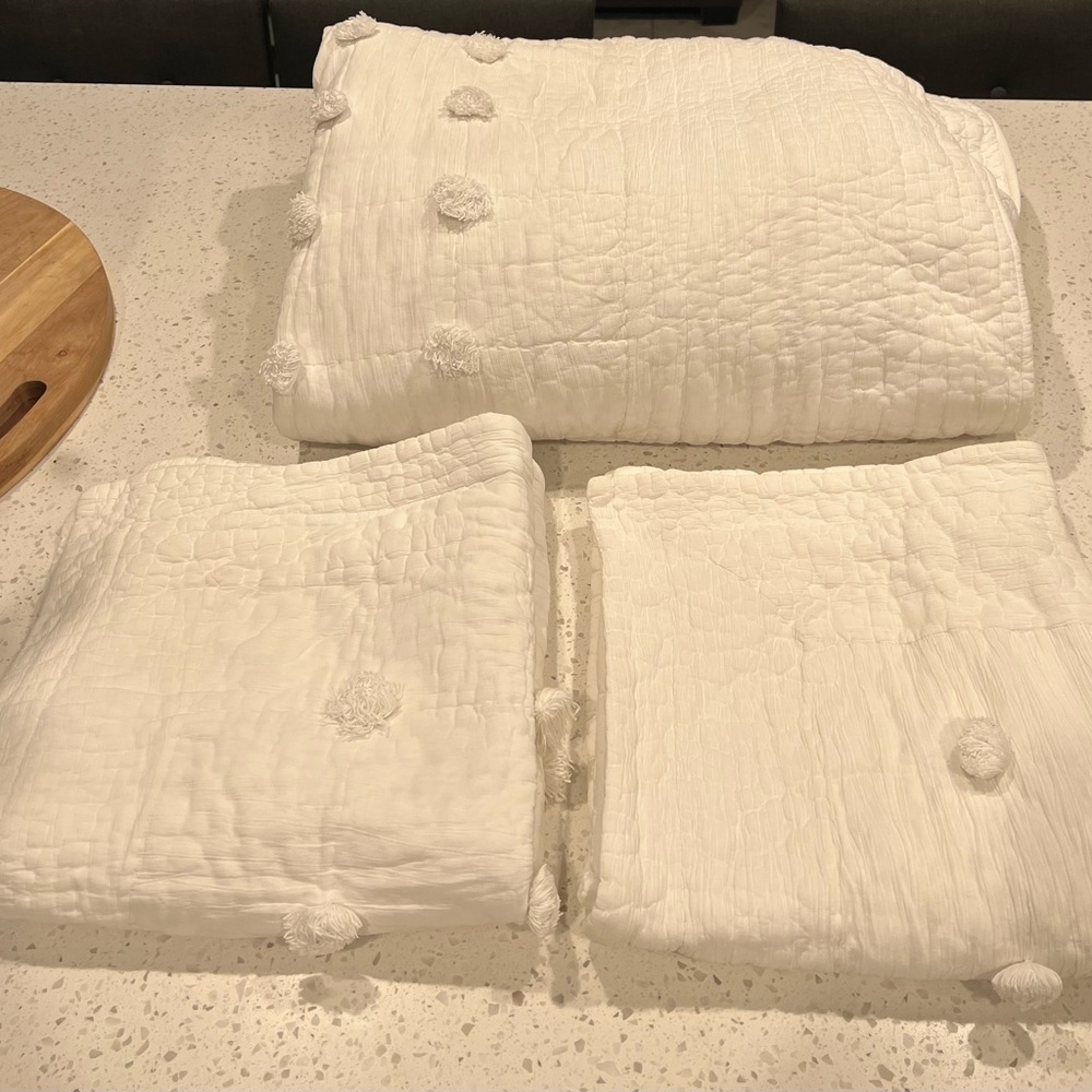 Pottery Barn Pom Poms Quilt & Shams